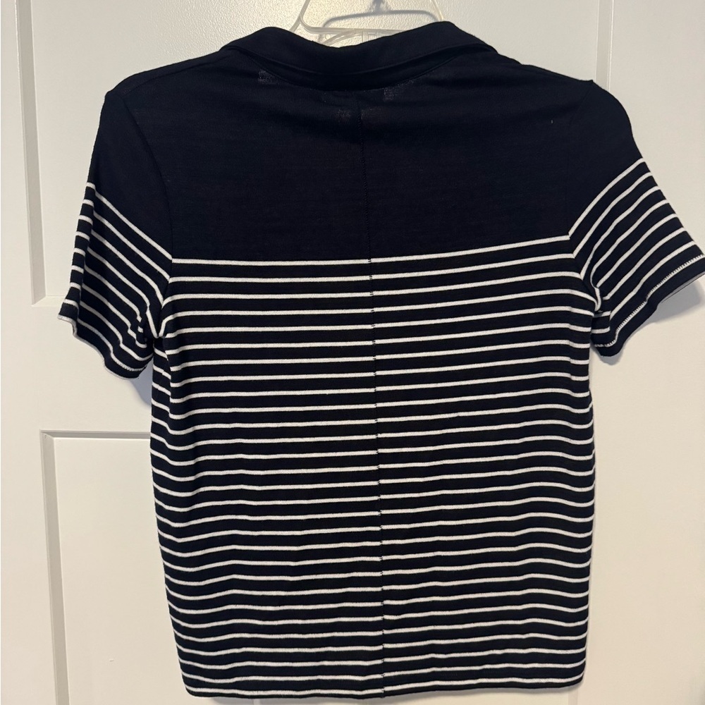 Rag and bone The Knit Stripe Polo Top in Navy & Ivory - Picture 8 of 8